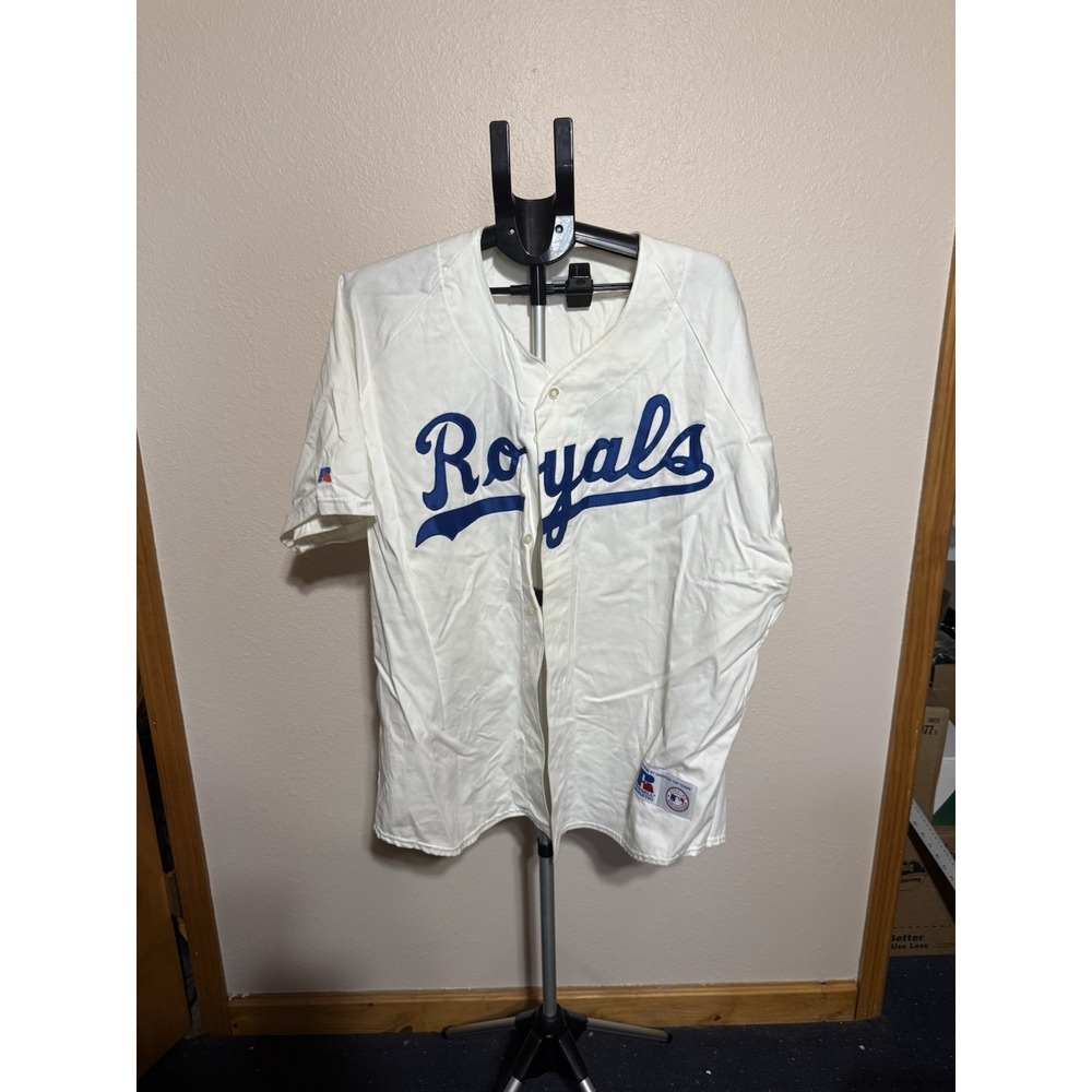 Vintage 90s Russell Athletic MLB Mens Kansas‎ City Royals White Jersey Size 2XL